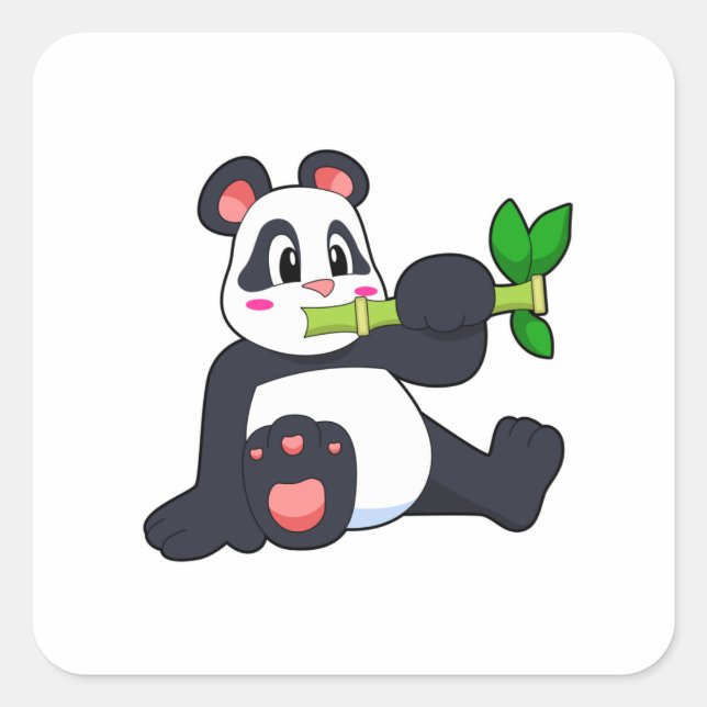 Panda mit Bamboo Quadratischer Aufkleber (Vorderseite)