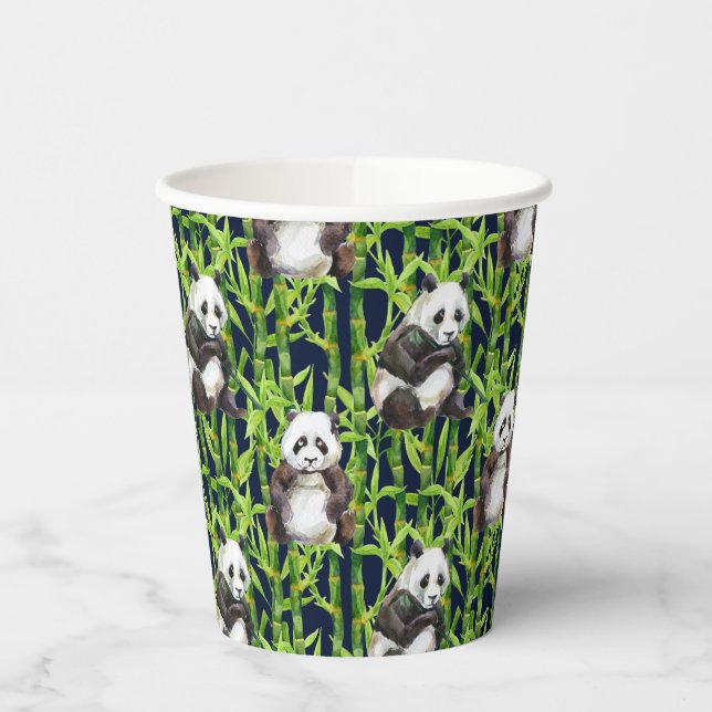 Panda mit Bambus Wasserfarbmuster Pappbecher (Links)