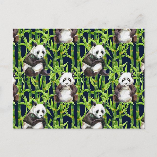 Panda mit Bambus Wasserfarbmuster Postkarte (Vorderseite)