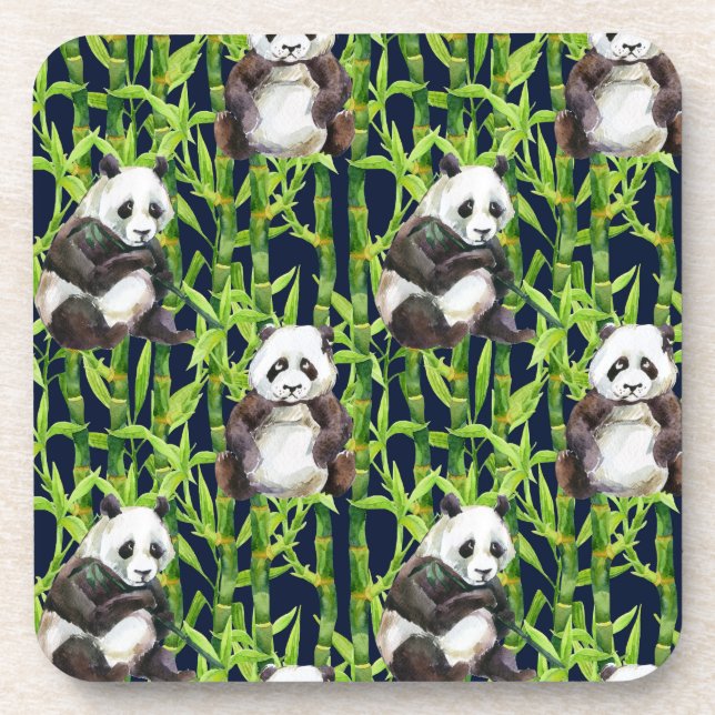 Panda mit Bambus Wasserfarbmuster Untersetzer (Vorderseite)