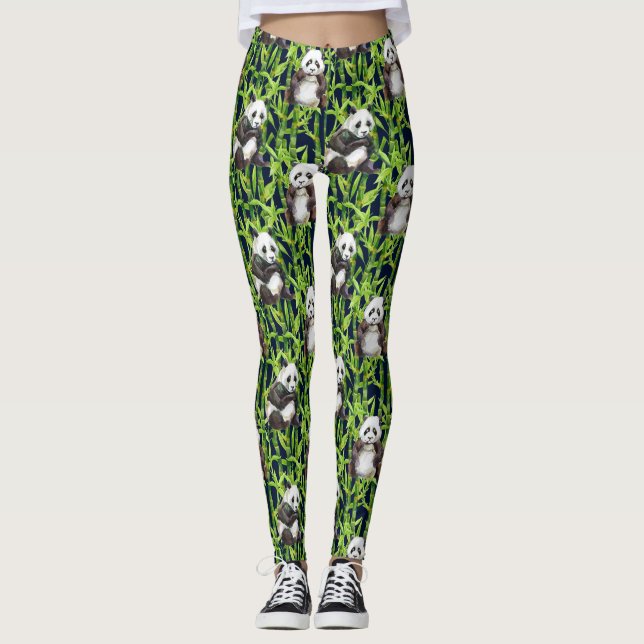 Panda mit BambusAquarell-Muster Leggings (Vorderseite)