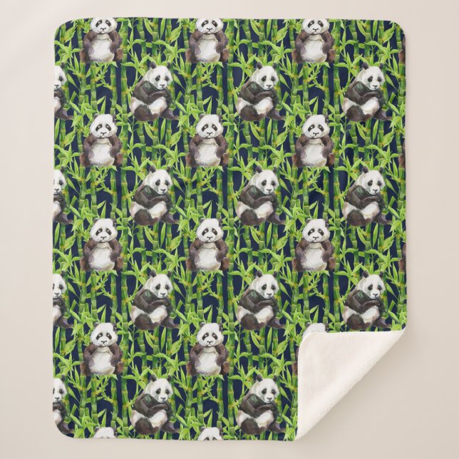 Panda mit BambusAquarell-Muster Sherpadecke (Vorderseite)