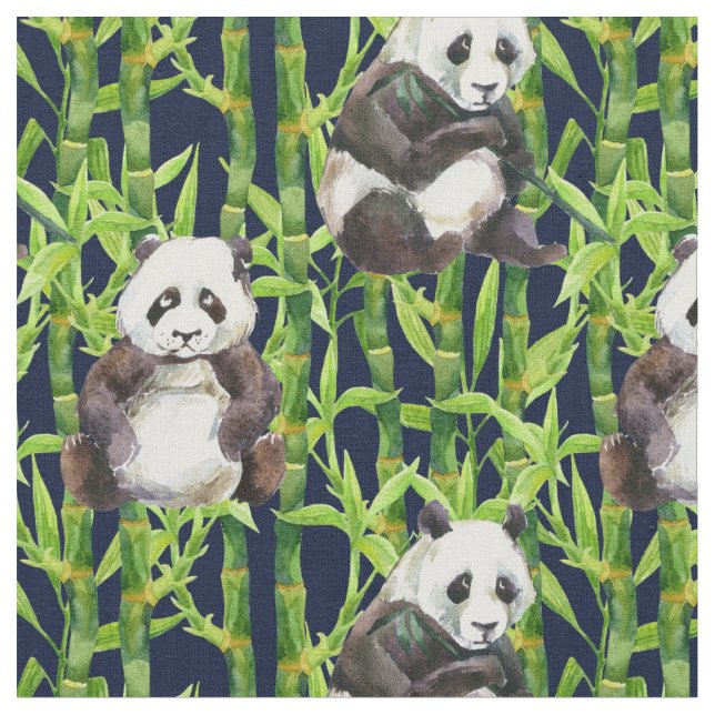 Panda mit BambusAquarell-Muster Stoff (Nahaufnahme)