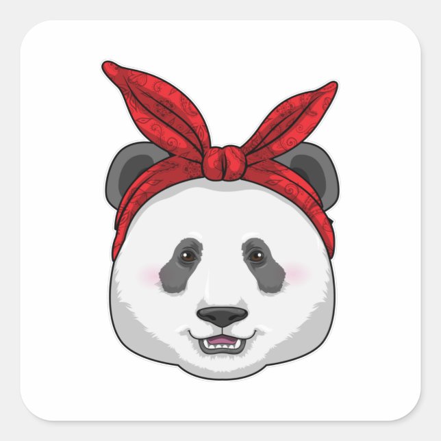 Panda mit Bandana Quadratischer Aufkleber (Vorderseite)