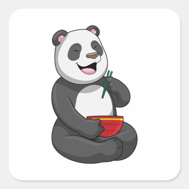 Panda mit Bowl Ramen Quadratischer Aufkleber (Vorderseite)