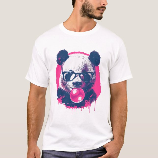 Panda mit Brille und Kaugummi T-Shirt (Vorderseite)