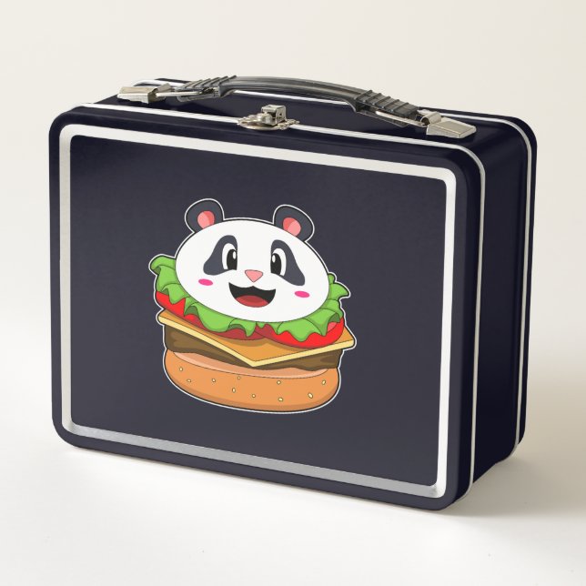Panda mit Burger Metall Brotdose (Vorderseite)