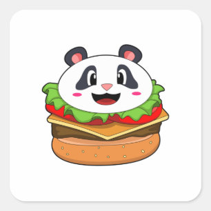 Panda mit Burger Quadratischer Aufkleber