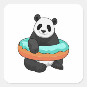 Panda mit Donut Quadratischer Aufkleber