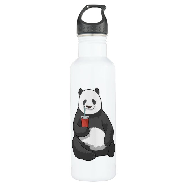 Panda mit Drink Edelstahlflasche (Vorderseite)