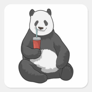 Panda mit Drink Quadratischer Aufkleber