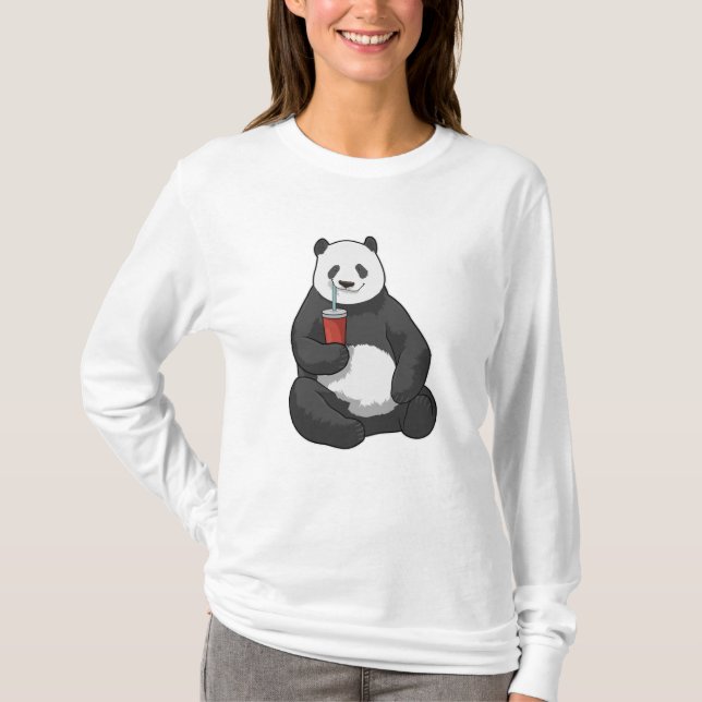Panda mit Drink T-Shirt (Vorderseite)