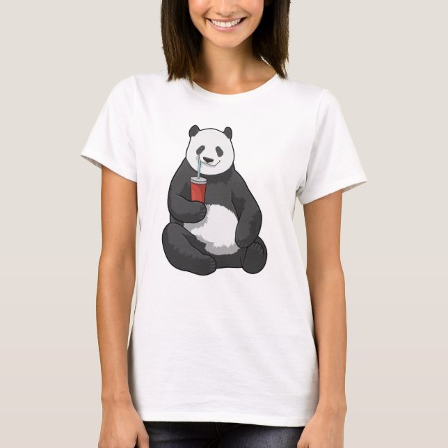 Panda mit Drink T-Shirt (Vorderseite)