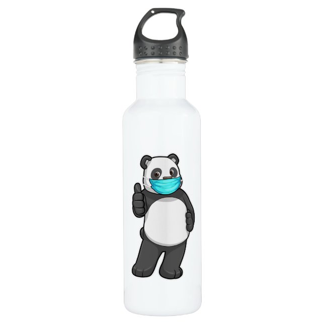 Panda mit Gesichtsmaske Edelstahlflasche (Vorderseite)