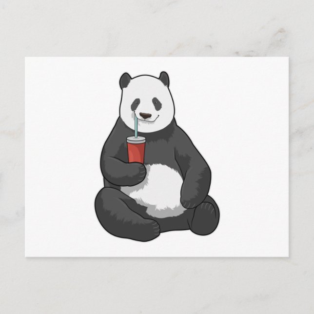 Panda mit Getränk Postkarte (Vorderseite)