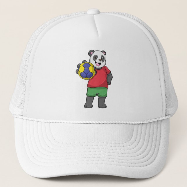 Panda mit Handball Sport Truckerkappe (Vorderseite)