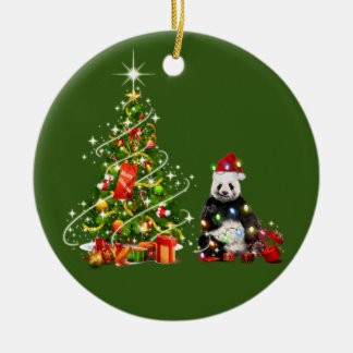 Panda mit Hat LIGHTS Weihnachten Keramik Ornament
