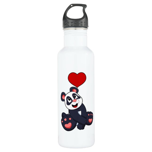 Panda mit Herz Edelstahlflasche (Vorderseite)