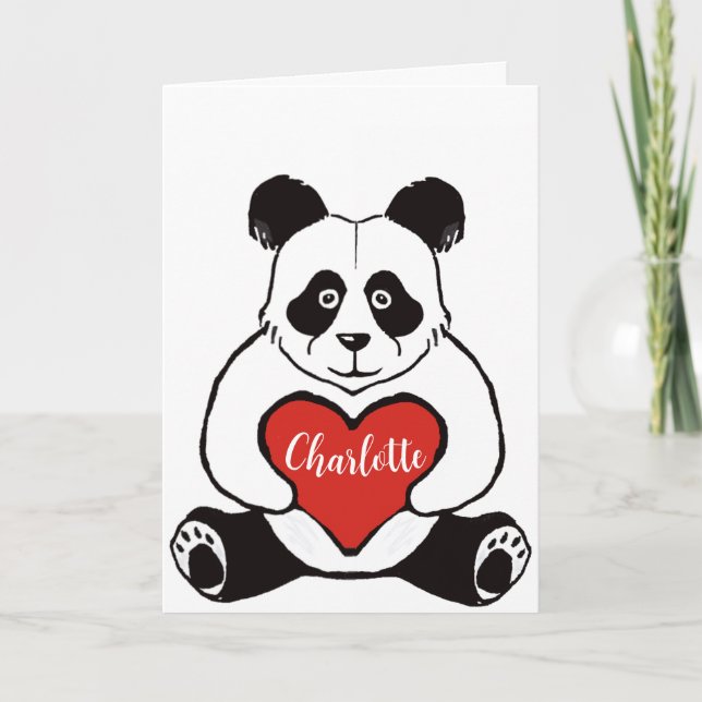 Panda mit Herzgeburt Karte (Vorderseite)