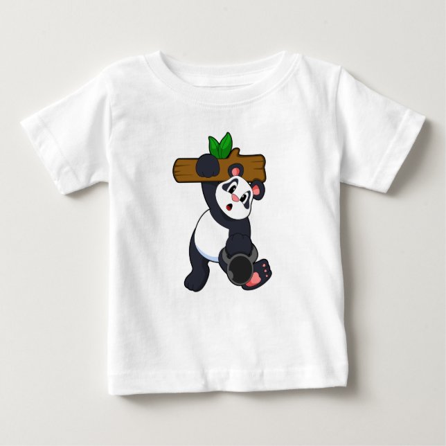 Panda mit Holz bei Krafttraining Baby T-shirt (Vorderseite)
