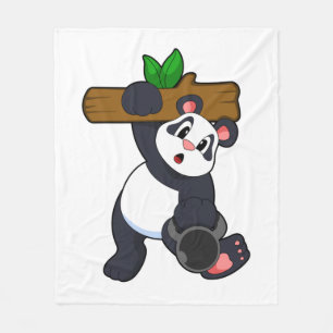 Panda mit Holz bei Krafttraining Fleecedecke