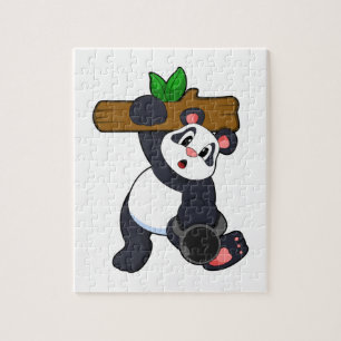 Panda mit Holz bei Krafttraining Puzzle