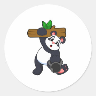 Panda mit Holz bei Krafttraining Runder Aufkleber