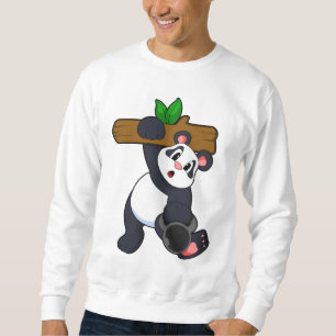 Panda mit Holz bei Krafttraining Sweatshirt
