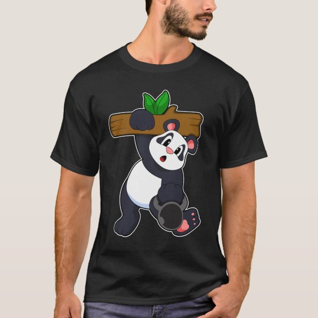 Panda mit Holz bei Krafttraining T-Shirt (Vorderseite)