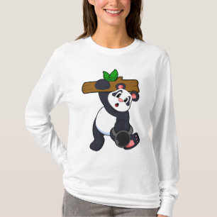 Panda mit Holz bei Krafttraining T-Shirt