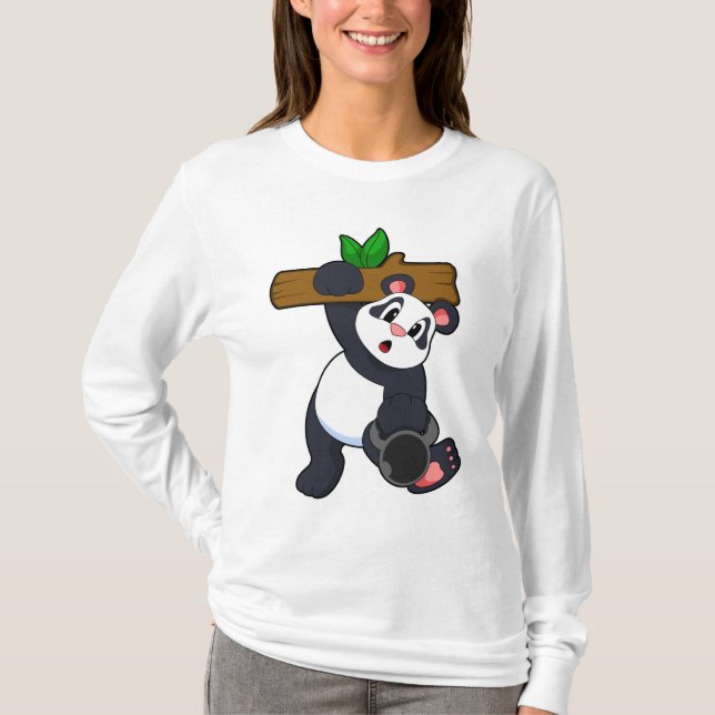 Panda mit Holz bei Krafttraining T-Shirt (Vorderseite)