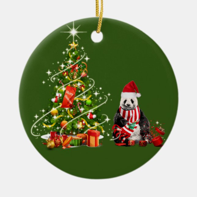 Panda mit Hutschnupfen Weihnachten Keramik Ornament (Vorne)