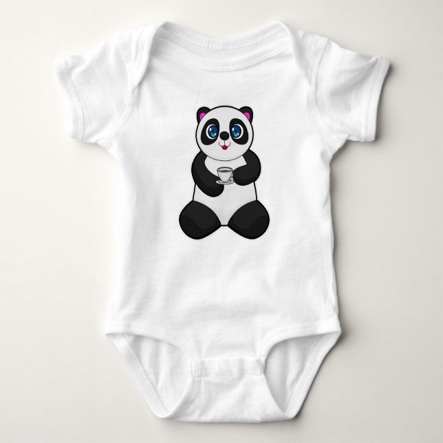 Panda mit Kaffee-Cup Baby Strampler (Vorderseite)