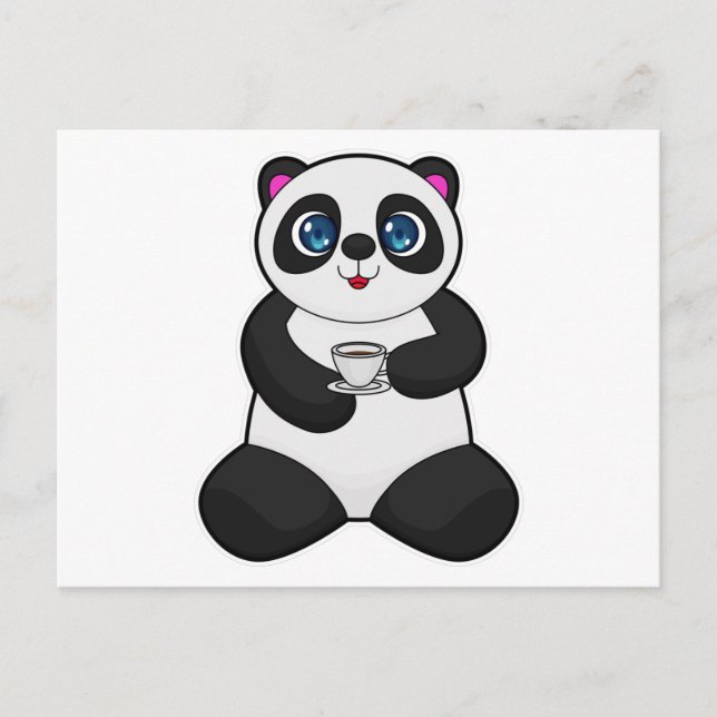 Panda mit Kaffee-Cup Postkarte (Vorderseite)