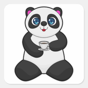 Panda mit Kaffee-Cup Quadratischer Aufkleber