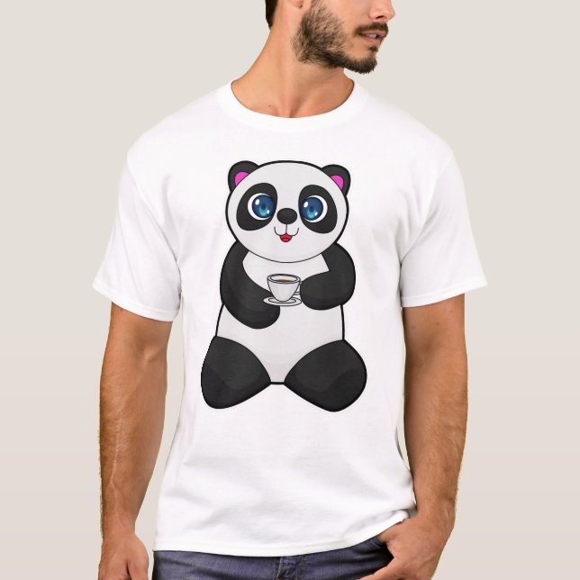 Panda mit Kaffee-Cup T-Shirt (Vorderseite)