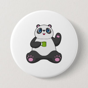 Panda mit Kaffee-Tasse Button