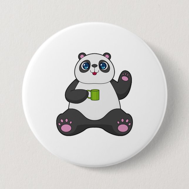 Panda mit Kaffee-Tasse Button (Vorderseite)