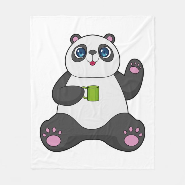 Panda mit Kaffee-Tasse Fleecedecke (Vorderseite)
