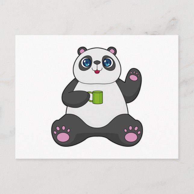 Panda mit Kaffee-Tasse Postkarte (Vorderseite)