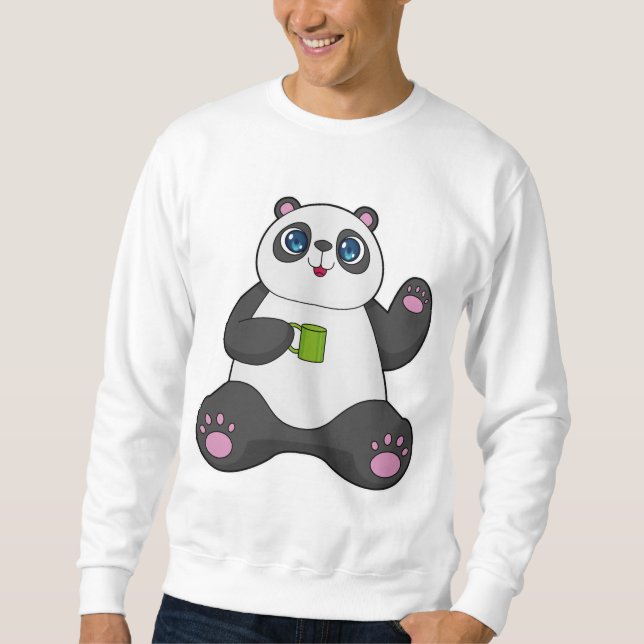 Panda mit Kaffee-Tasse Sweatshirt (Vorderseite)