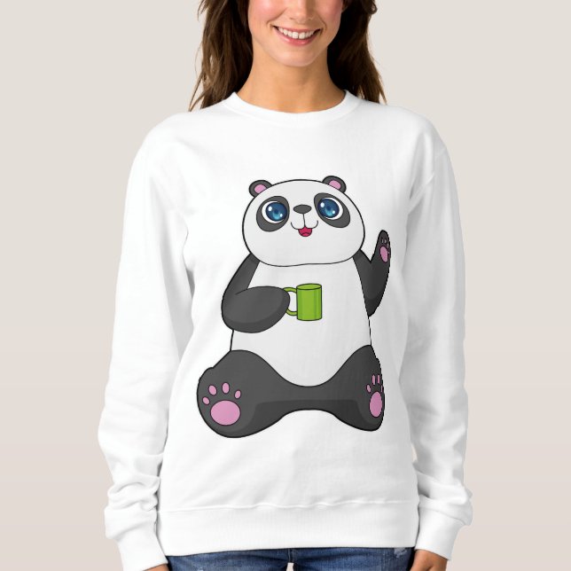 Panda mit Kaffee-Tasse Sweatshirt (Vorderseite)