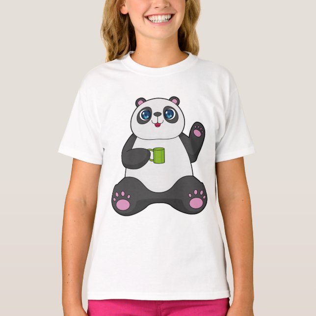 Panda mit Kaffee-Tasse T-Shirt (Vorderseite)