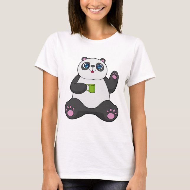 Panda mit Kaffee-Tasse T-Shirt (Vorderseite)