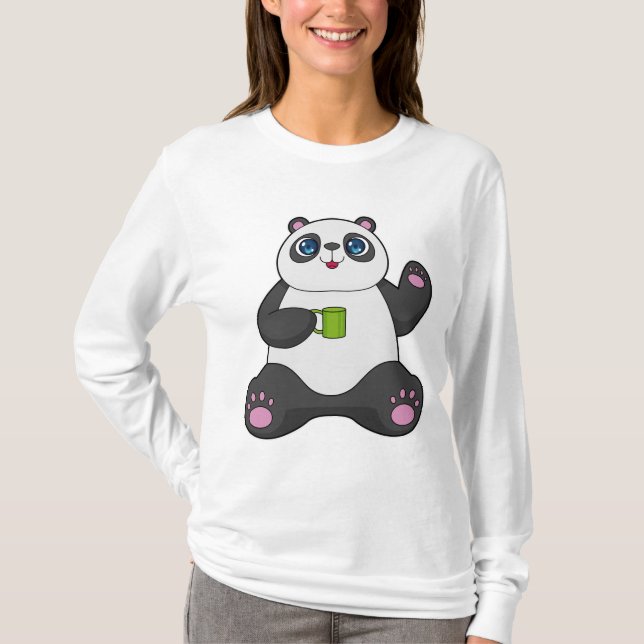 Panda mit Kaffee-Tasse T-Shirt (Vorderseite)