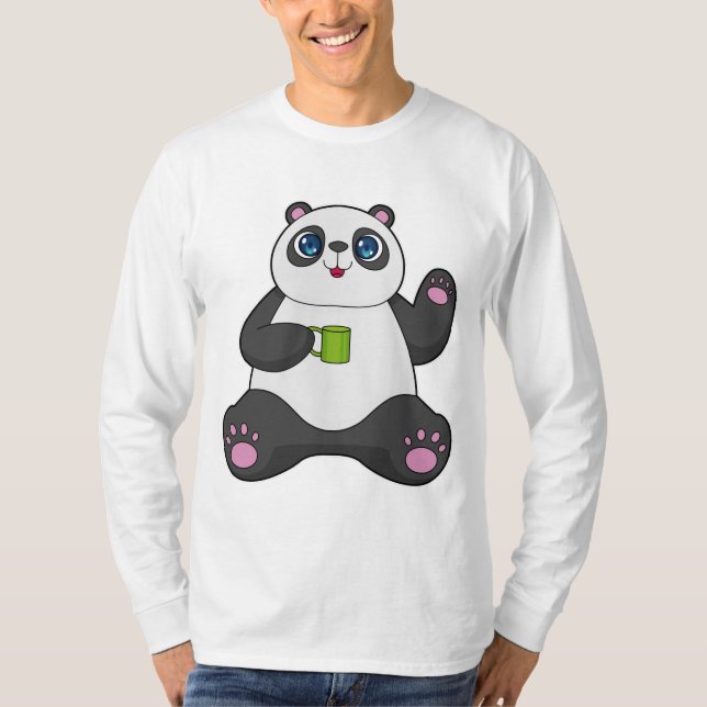 Panda mit Kaffee-Tasse T-Shirt (Vorderseite)