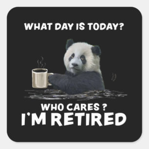 Panda mit Kaffee Was ist heute der Tag, der Gesche Quadratischer Aufkleber