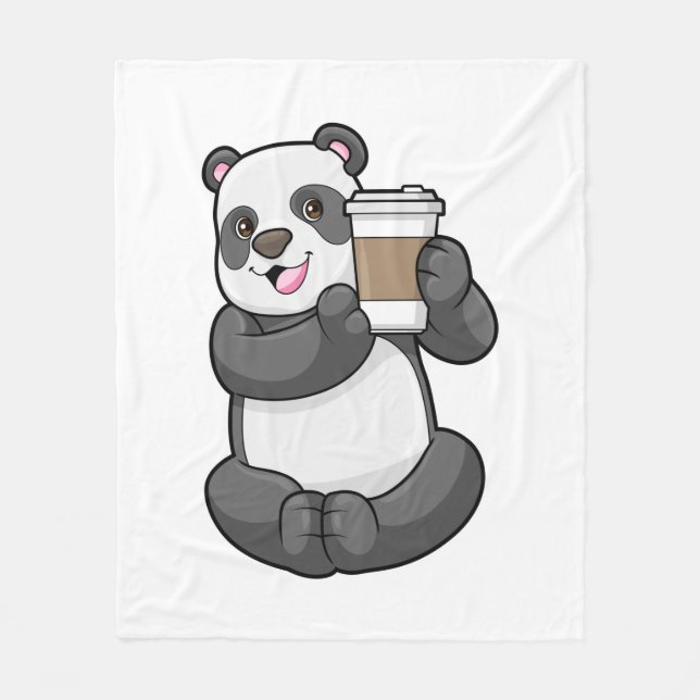 Panda mit Kaffee zum Mitnehmen Fleecedecke (Vorderseite)