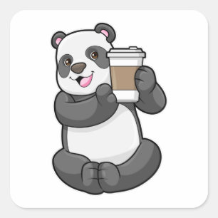 Panda mit Kaffee zum Mitnehmen Quadratischer Aufkleber