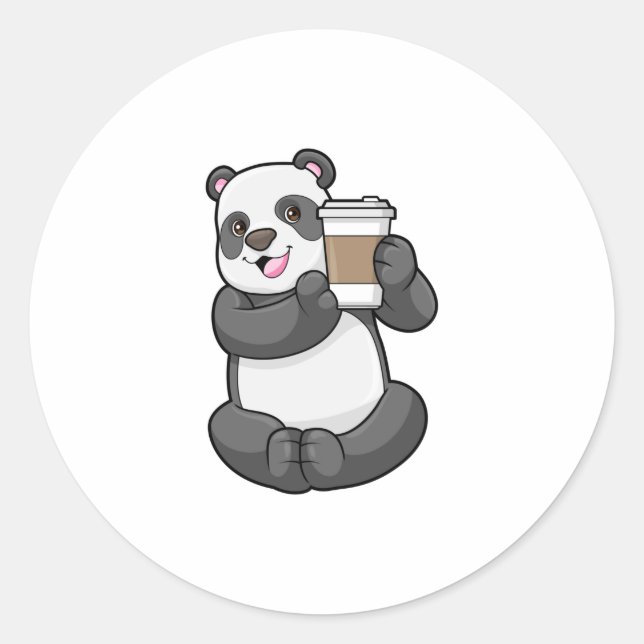 Panda mit Kaffee zum Mitnehmen Runder Aufkleber (Vorderseite)